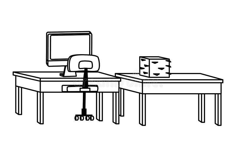 Office And Workplace Elements Cartoons In Black And White Stock