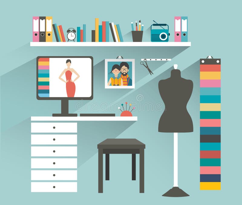 Office workplace. Fashion designer office. stock illustration