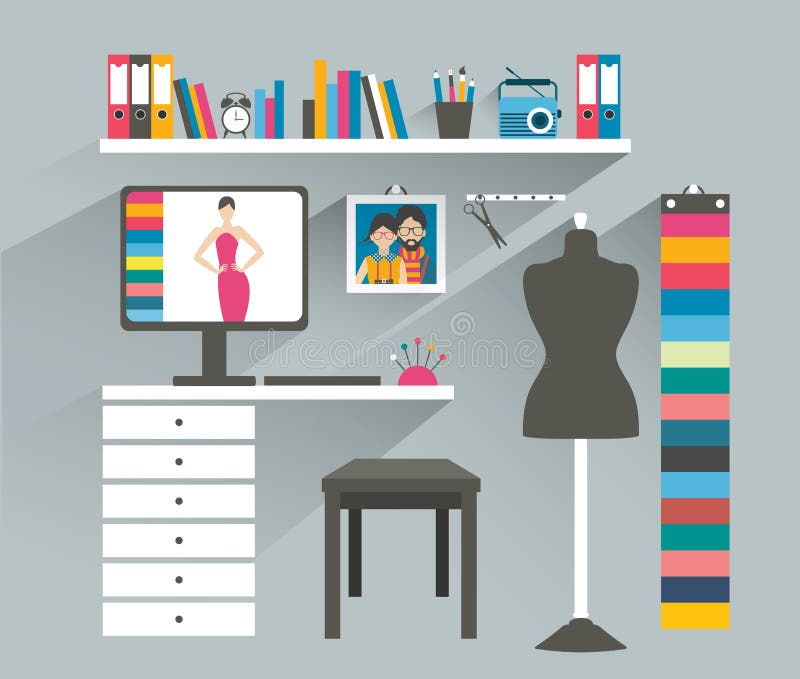 Office workplace. Fashion designer office. stock illustration