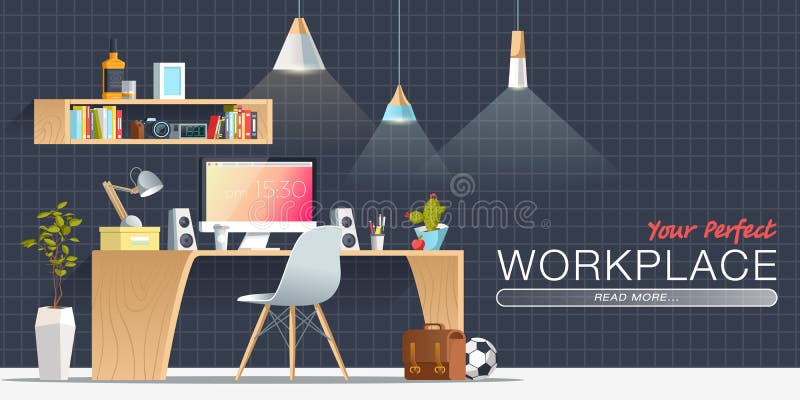 Office Workplace Interior Design Stock Vector - Illustration of tablet