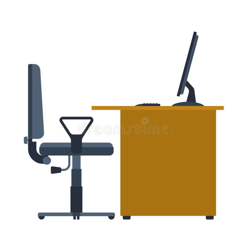 Office Workplace. Table and computer. Working on computer vector illustration