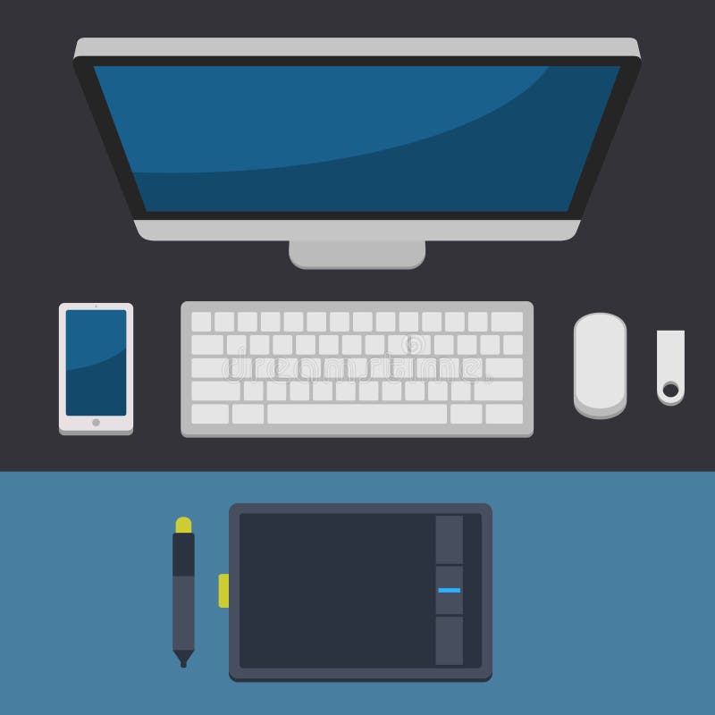 Office Workplace Top View in Flat Design Vector vector illustration