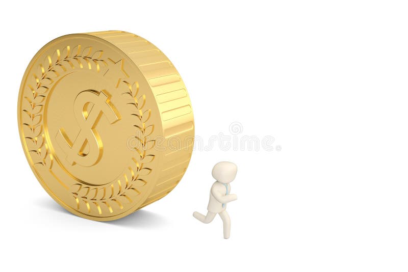 A officeman character and big gold coin 3d illustration. vector illustration