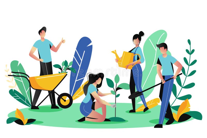 Offrendosi volontariamente, concetto sociale di carità Alberi volontari della pianta della gente in parco, illustrazione di vetto illustrazione vettoriale Offrendosi volontariamente, concetto sociale di carità Alberi volontari della pianta della gente in parco, illustrazione di vetto illustrazione vettoriale
