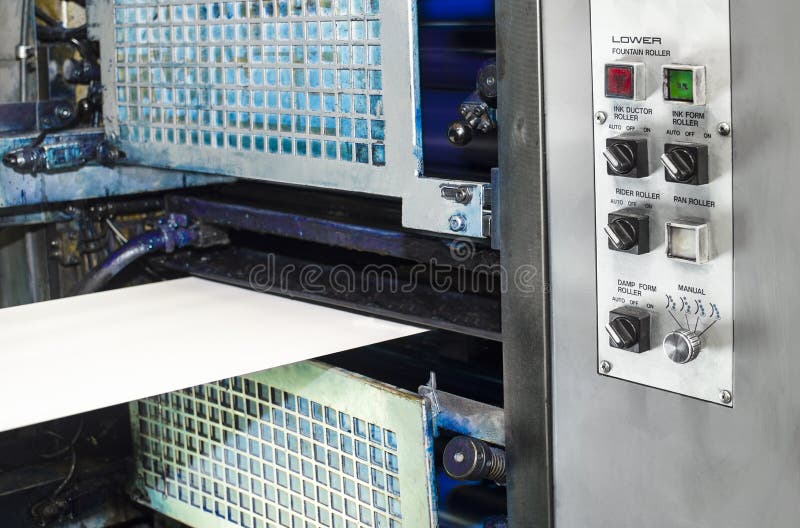 Offset print press at work stock photos