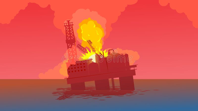 Offshore Rig on Fire Accident Big Explosion and Sink Down Stock Vector -  Illustration of isolated, boom: 126919339