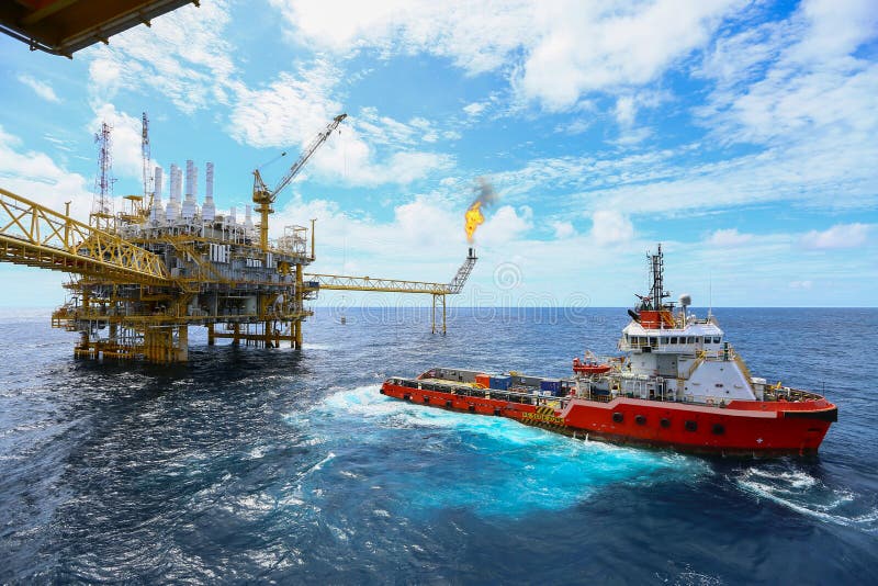 Offshorebauplattform für Produktionsöl und -gas, Öl- und Gasindustrie und harte Arbeit, Förderplattform und Operation