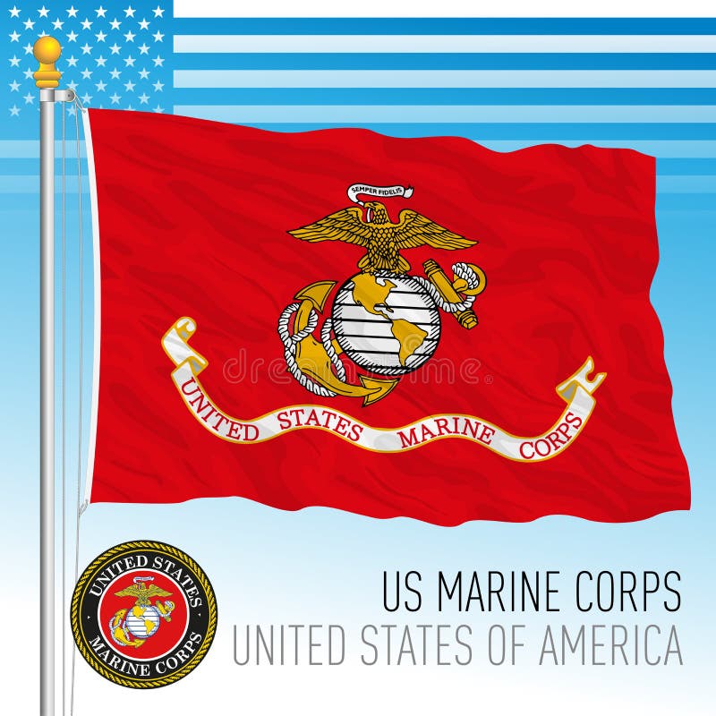 Oficjalna flaga korpusu morskiego USA z czarnym herbem stanów zjednoczonych ameryki