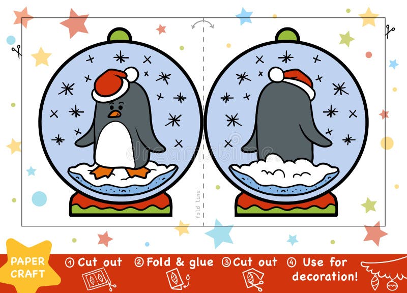 Ofícios de papel do Natal para as crianças, bola de neve com um pinguim ilustração stock Ofícios de papel do Natal para as crianças, bola de neve com um pinguim ilustração stock