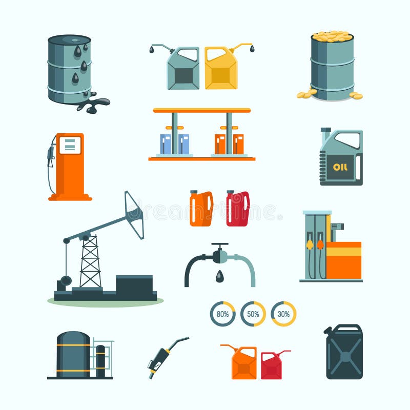 Oggetti di vettore di industria della benzina e del petrolio illustrazione vettoriale Oggetti di vettore di industria della benzina e del petrolio illustrazione vettoriale