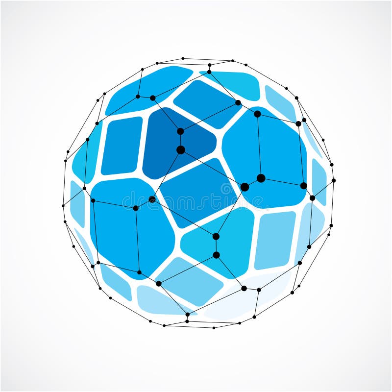 Abstract vector low poly object with black lines and dots connected. Blue 3d futuristic ball with overlapping lines mesh and geometric figures. Abstract vector low poly object with black lines and dots connected. Blue 3d futuristic ball with overlapping lines mesh and geometric figures.