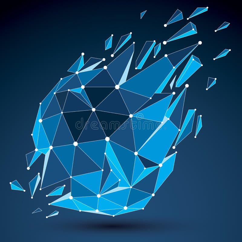 3d vector low poly object with blue connected lines and dots, geometric wireframe shape with refractions. Asymmetric perspective shattered form. Luminescent effect, communication technology. 3d vector low poly object with blue connected lines and dots, geometric wireframe shape with refractions. Asymmetric perspective shattered form. Luminescent effect, communication technology.