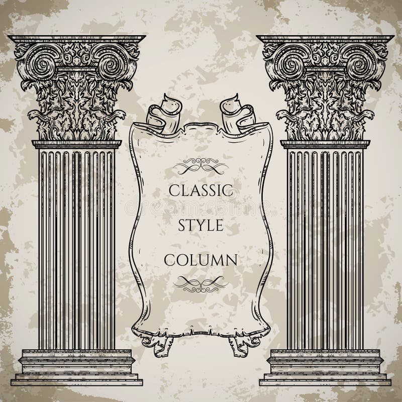 Oggetto d'antiquariato e colonna di stile ed insieme classici barrocco di vettore dell'insegna del nastro Elementi architettonici royalty illustrazione gratis