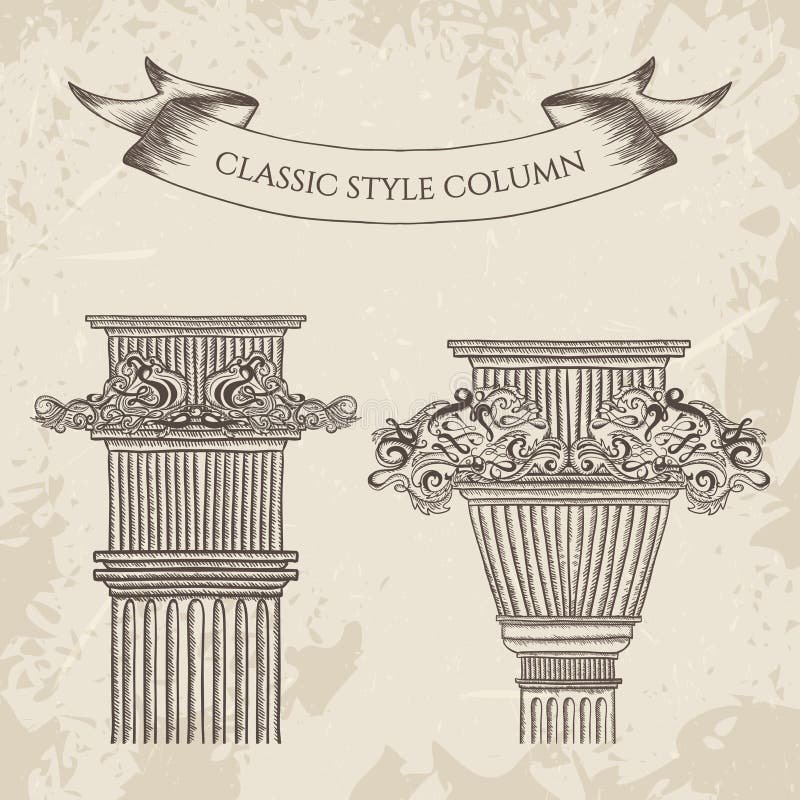 Oggetto d'antiquariato ed insieme classico barrocco del vettore colonna di stile Elementi architettonici d'annata di progettazion illustrazione vettoriale