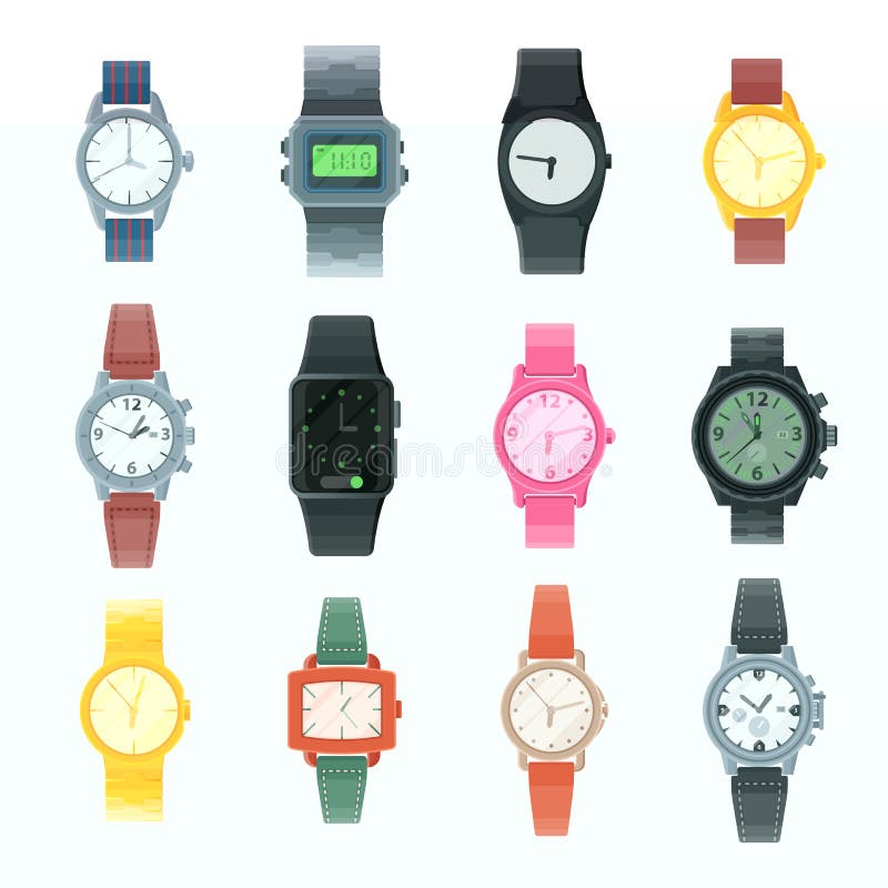 Ogląda wektorowego biznesowego wristwatch lub fasonuje nadgarstku zegar z clockwork i clockface osiągającego w czasie z godziną l ilustracji Ogląda wektorowego biznesowego wristwatch lub fasonuje nadgarstku zegar z clockwork i clockface osiągającego w czasie z godziną l ilustracji