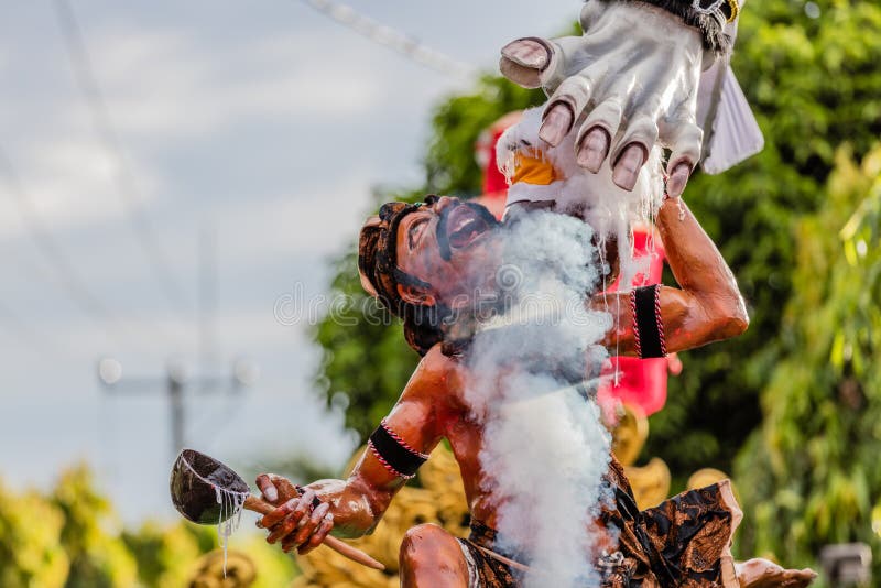 Ogoh-Ogoh, demon statue made for Ngrupuk parade conducted on the eve of Nyepi day. Close-up