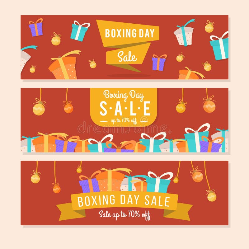 Happy Boxing day sale design with gift boxes, shopping holiday big savings.