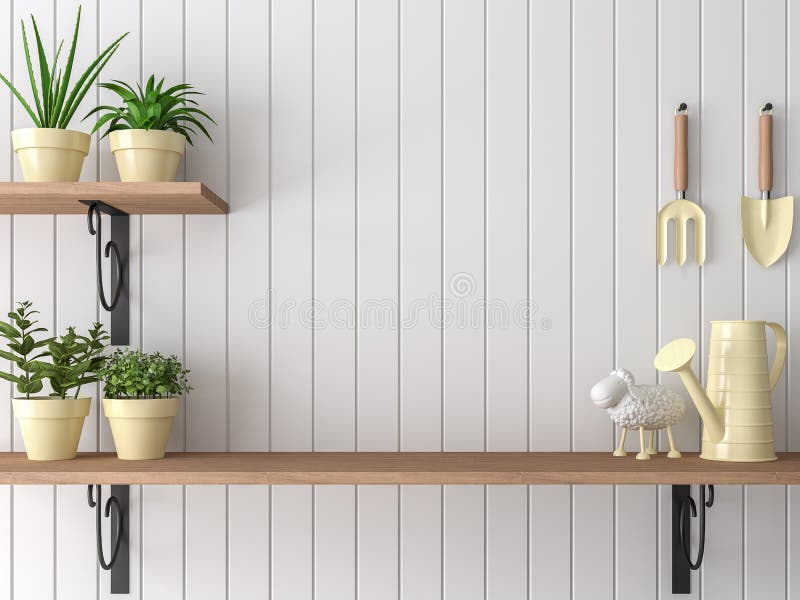 Ogrodowego wyposażenia drewniana półka 3d odpłaca się ilustracja wektor Ogrodowego wyposażenia drewniana półka 3d odpłaca się ilustracja wektor