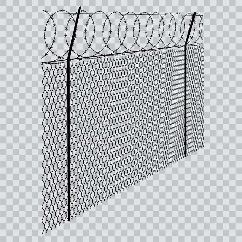 Ogrodzenie z drutu kolczastego na przezroczystym tle ilustracja wektor