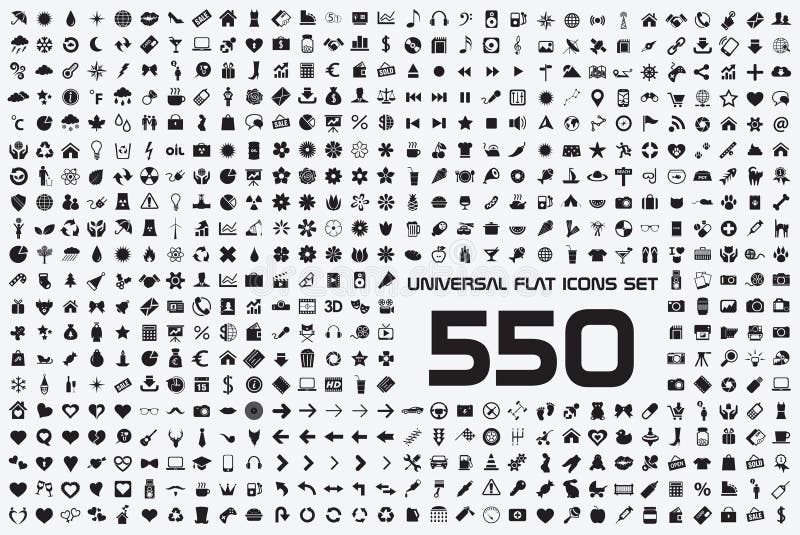 Ogólnoludzki ustawiający 550 ikon ilustracji