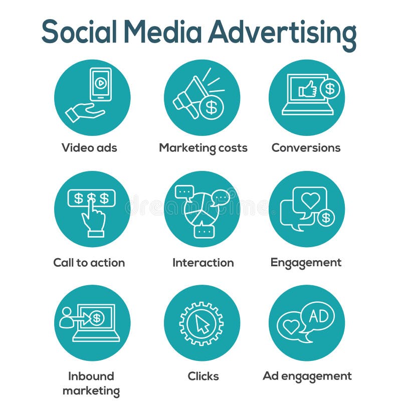 Social Media Ads Icon Set - video ads, user engagement, etc. Social Media Ads Icon Set - video ads, user engagement, etc