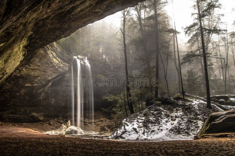 Ohio Nature Landscape. Springtime arrives to Hocking Hills State Park as snow begins to melt. Ohio Nature Landscape. Springtime arrives to Hocking Hills State Park as snow begins to melt.