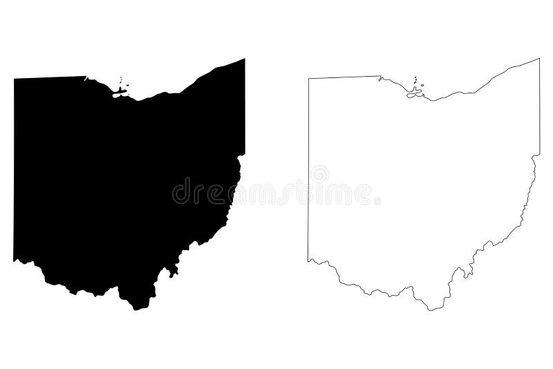Ohio OH State Maps. Black Silhouette and Outline Isolated on a White