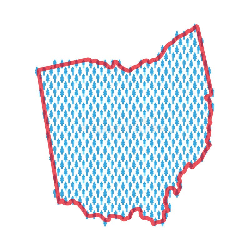 Ohio Population Map. Stick Figures People Map. Pattern of Men and Women