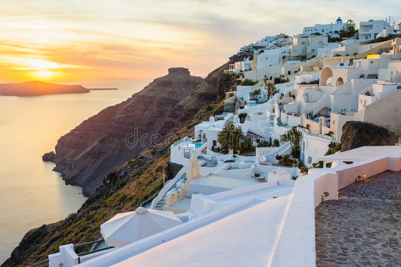 Oia luxury decks and patios at sunset