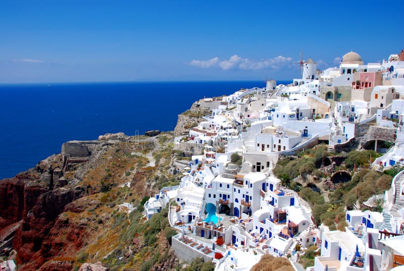 Oia op Santorini Eiland, Griekenland - blauwe hemel, kerk royalty-vrije stock foto's Oia op Santorini Eiland, Griekenland - blauwe hemel, kerk royalty-vrije stock foto's