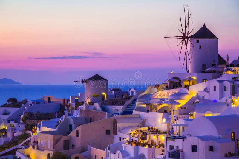 Oia zmierzch, Santorini wyspa, Grecja Oia zmierzch, Santorini wyspa, Grecja