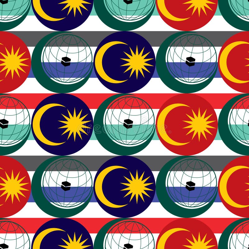 OIC-het embleem combineert van het de vlagelement van Maleisië het naadloze patroon royalty-vrije illustratie OIC-het embleem combineert van het de vlagelement van Maleisië het naadloze patroon royalty-vrije illustratie