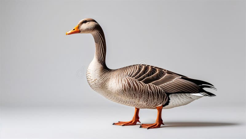 Oie pleine longueur avec le cou étendu et pieds aligné vue latérale sur fond blanc illustration stock