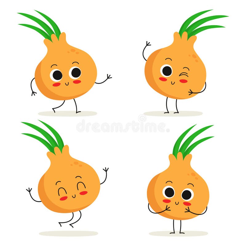 oignon Jeu de caractères végétal mignon d'isolement sur le blanc illustration stock oignon Jeu de caractères végétal mignon d'isolement sur le blanc illustration stock