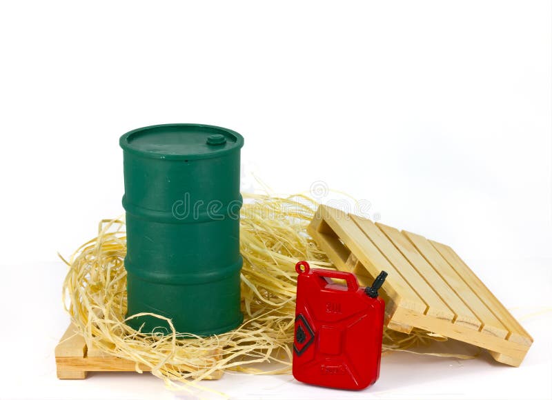 Oil barrel and red oil can stock image. Image of fuel 268265987