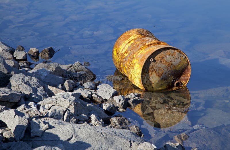 Oil barrel on water basin Liptovska Mara