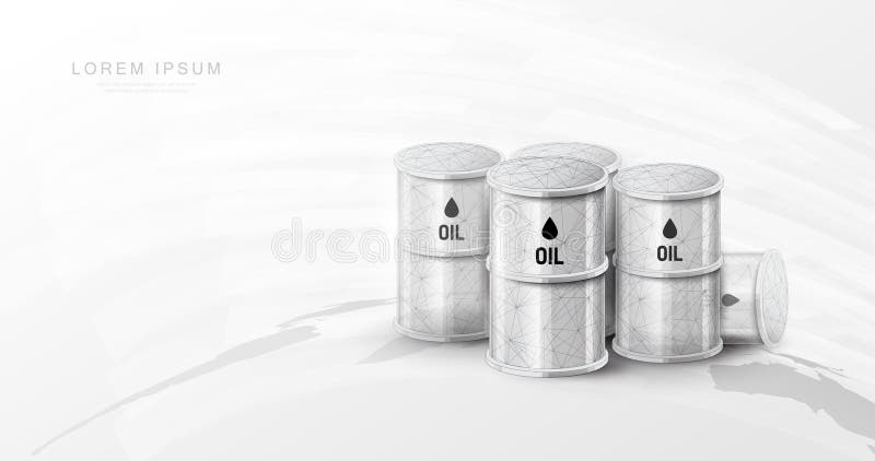 Oil barrel on World map. 3D Oil barrel in Low polygon, wireframe style royalty free illustration