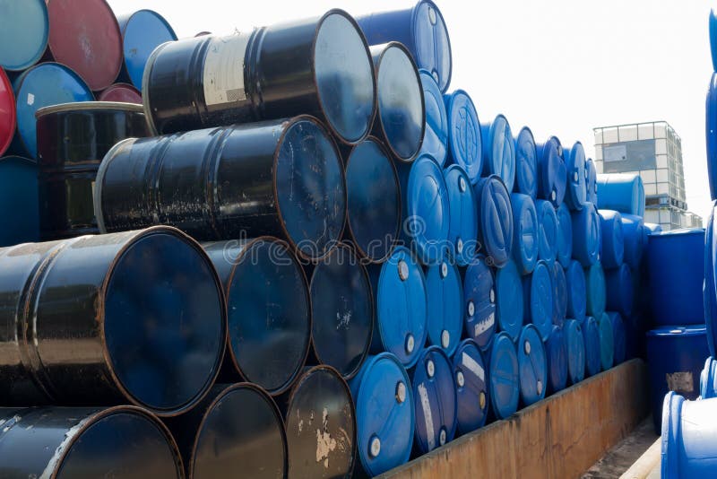 Oil Barrels or Chemical Drums Stacked Up Stock Image Image of gallon