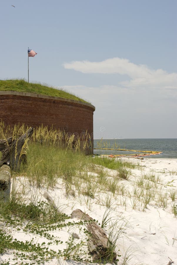 Oil booms protect historic site