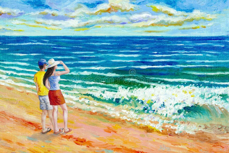 Oil color paintings seascape of beauty beach.