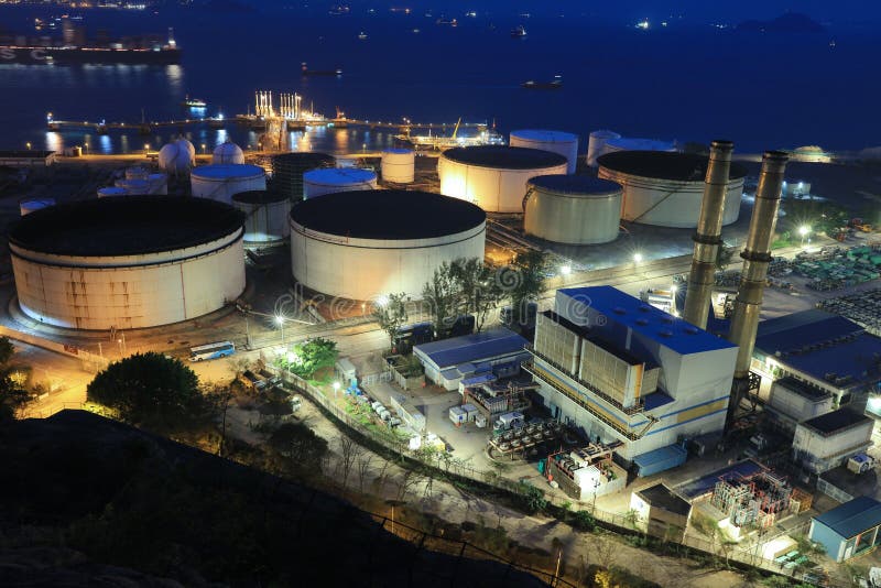 The Oil Depot at Nam Wan at Night Editorial Stock Photo Image of