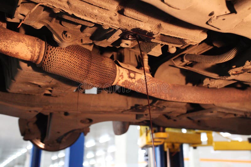 Oil Drains Out of Engine Crankcase during a Change Stock Image Image