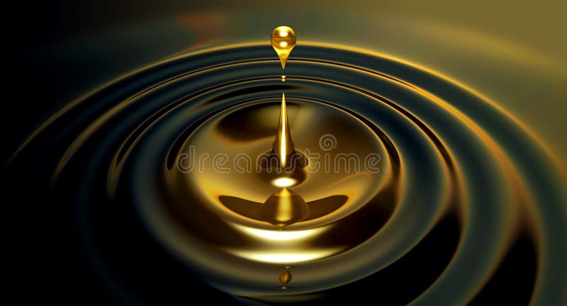 An extreme close up of a drop of oil creating ripples on an isolated black background. An extreme close up of a drop of oil creating ripples on an isolated black background