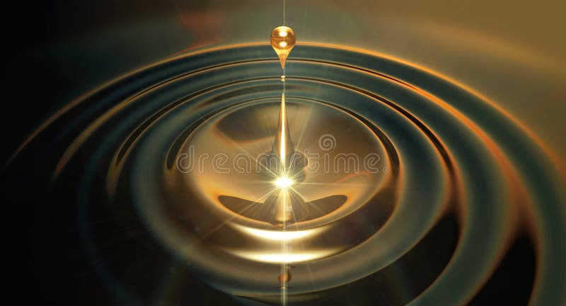 An extreme close up of a drop of oil creating ripples on an isolated black background. An extreme close up of a drop of oil creating ripples on an isolated black background