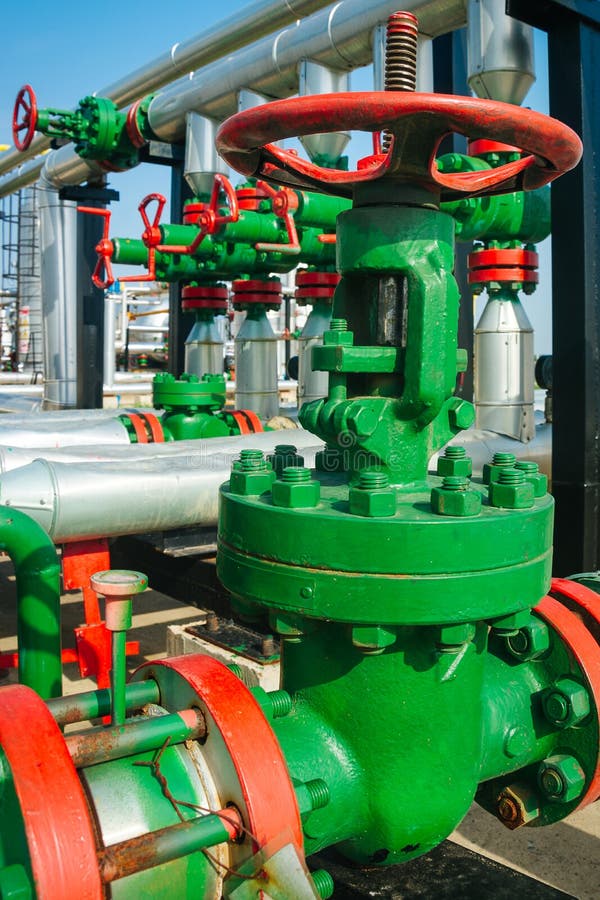 Valves at gas plant. stock photo. Image of power, chemical 111467644