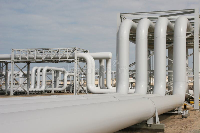 Pipes and structures in an oil and gas facility. Pipes and structures in an oil and gas facility