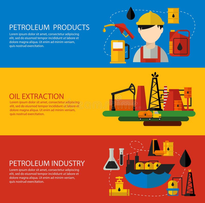 Oil Industry Banner Flat Set vector illustration