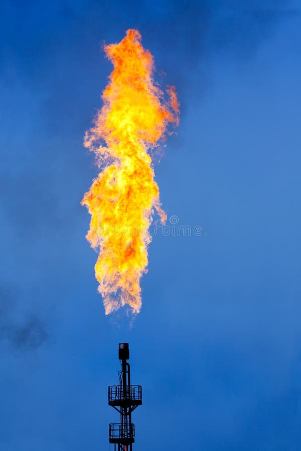 Flare Stack Platform While Burning Gases From Processing At Oil And Gas