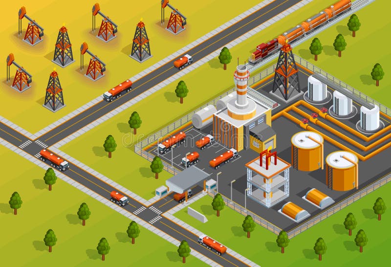 Oil Industry Refinery Facility Isometric Poster stock illustration