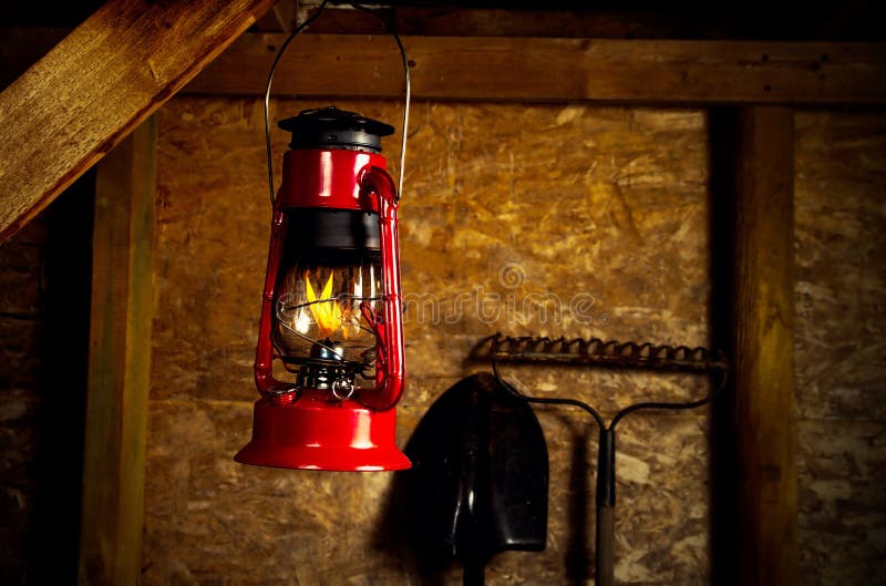 Oil lamp in garden shed stock photo. Image of gardening 44653484